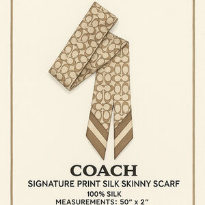 NEW Coach Signature Print Silk Skinny Scarf Bone C8363 NWT